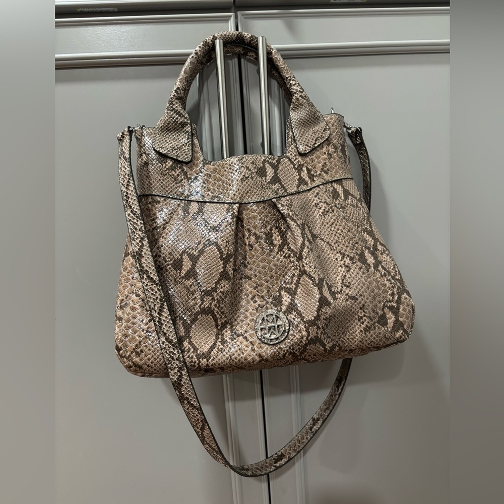 Marc Bouwer Python Print Tote Bag Convertible Cro… - image 3